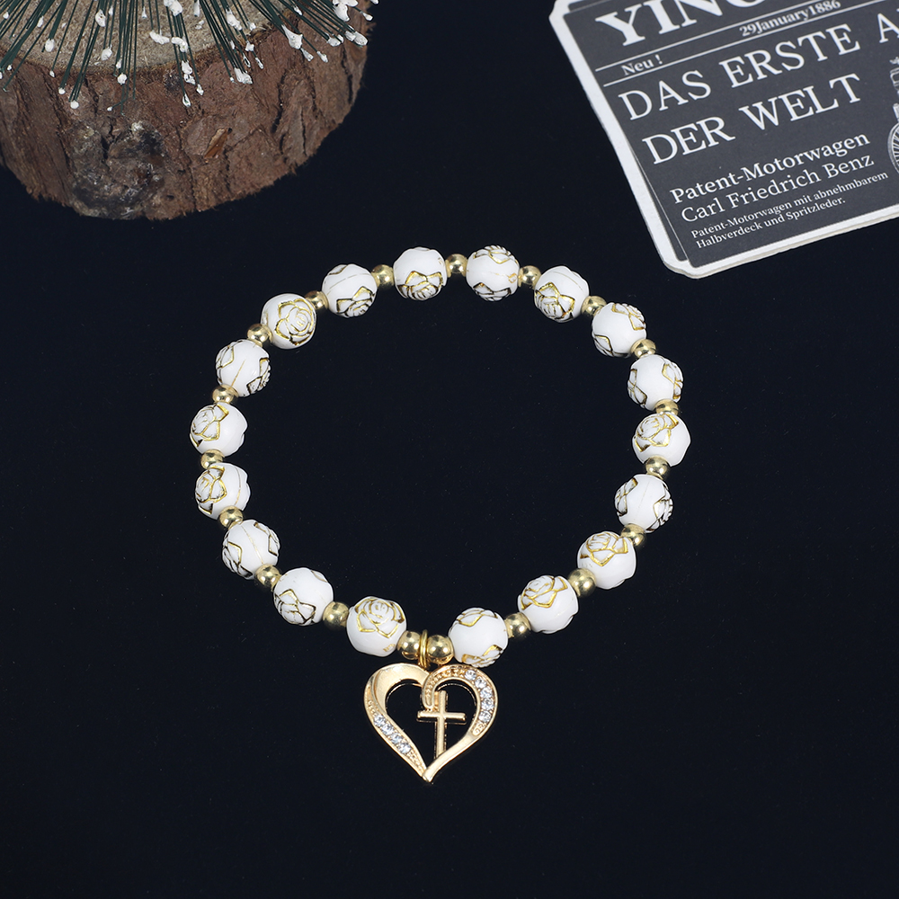 Women'S Fashion Vogue - Exquisite Heart shaped cross Rose bead