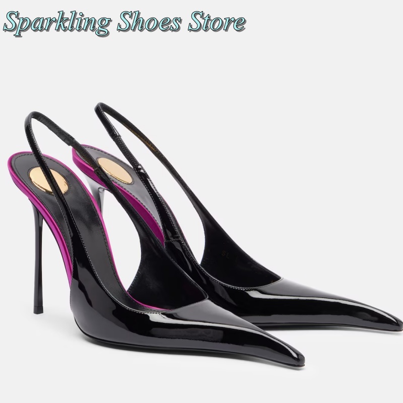 Women'S Fashion Spring Summer 2026 - New Black Patent High Heels Patchwork