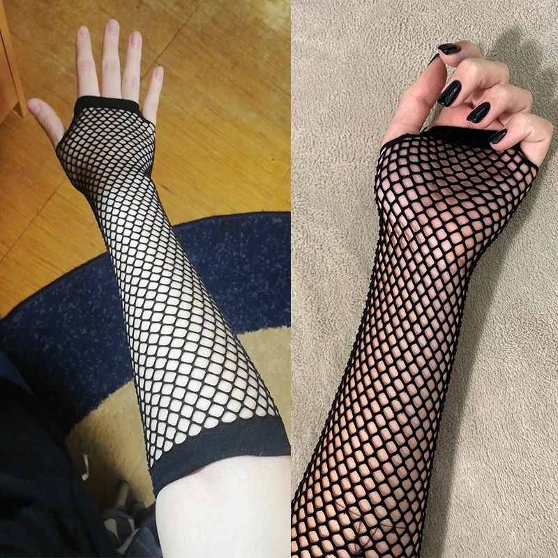 Women Fashion Gloves - Women Fashion Neon Fishnet Fingerless Long