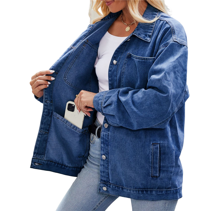 Women'S Fashion Denim Jacket - ABRT-Women Casual Long Sleeve Lapel Button