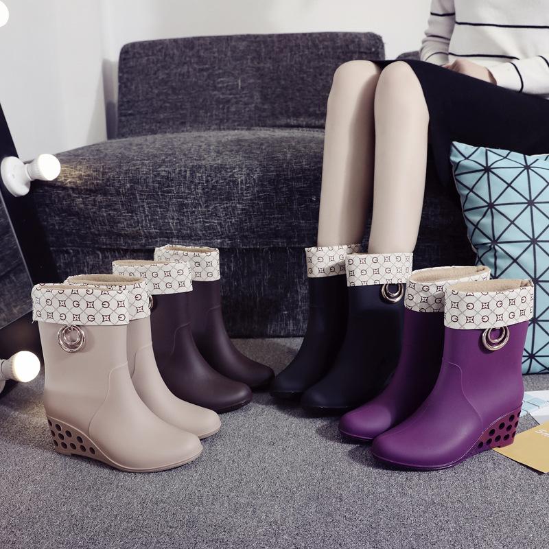 Korean Style Wedges Mid Tube R - Women'S Fashion Rain Boots recension och pris