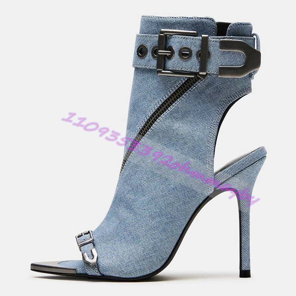 Summer Blue Denim Pointed-Toe  - Women'S Fashion Leather Boots recension och pris