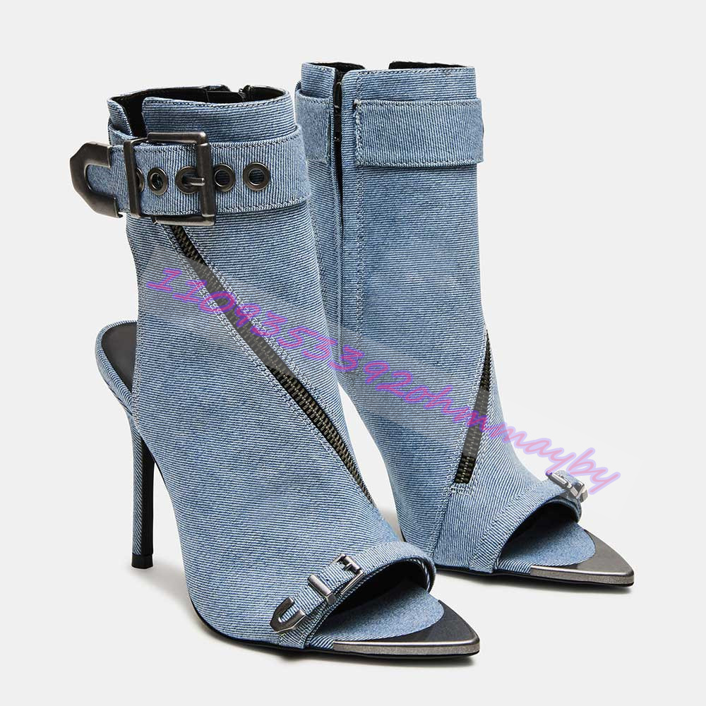 Summer Blue Denim Pointed-Toe  - Women'S Fashion Leather Boots recension och pris