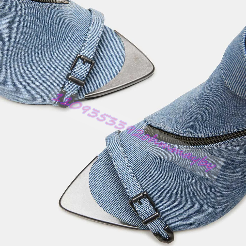 Summer Blue Denim Pointed-Toe  - Women'S Fashion Leather Boots recension och pris