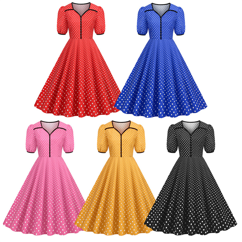 Polka Dot Printed Vintage Larg - Women'S Fashion Of The 50S recension och pris