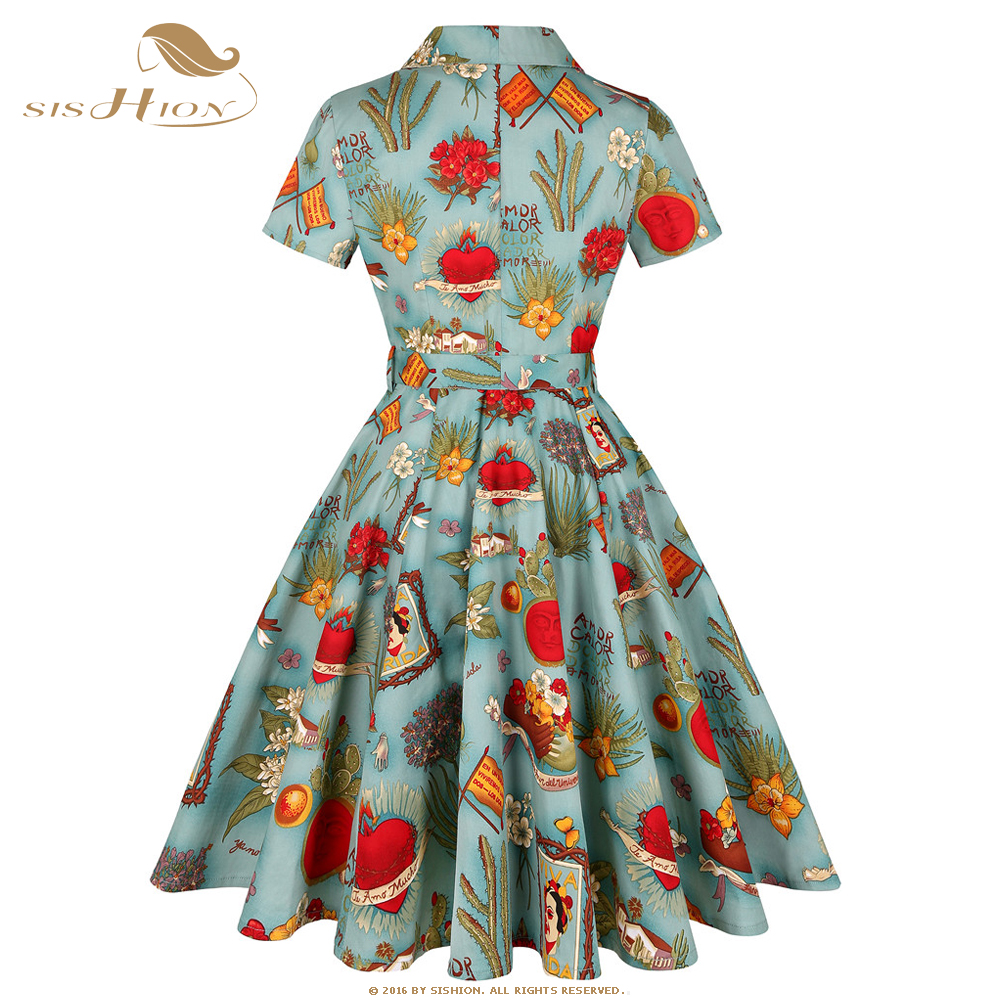 SISHION Short Sleeve Swing Ret - Women'S Fashion Of The 50S recension och pris