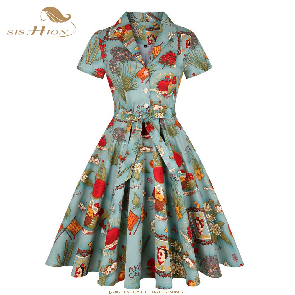 SISHION Short Sleeve Swing Ret - Women'S Fashion Of The 50S recension och pris