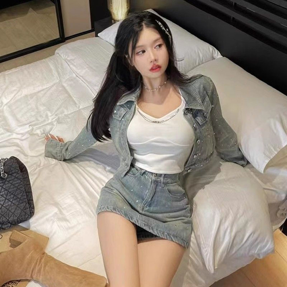 Korean Fashion Diamond Tempera - Women'S Fashion Denim Jacket recension och pris