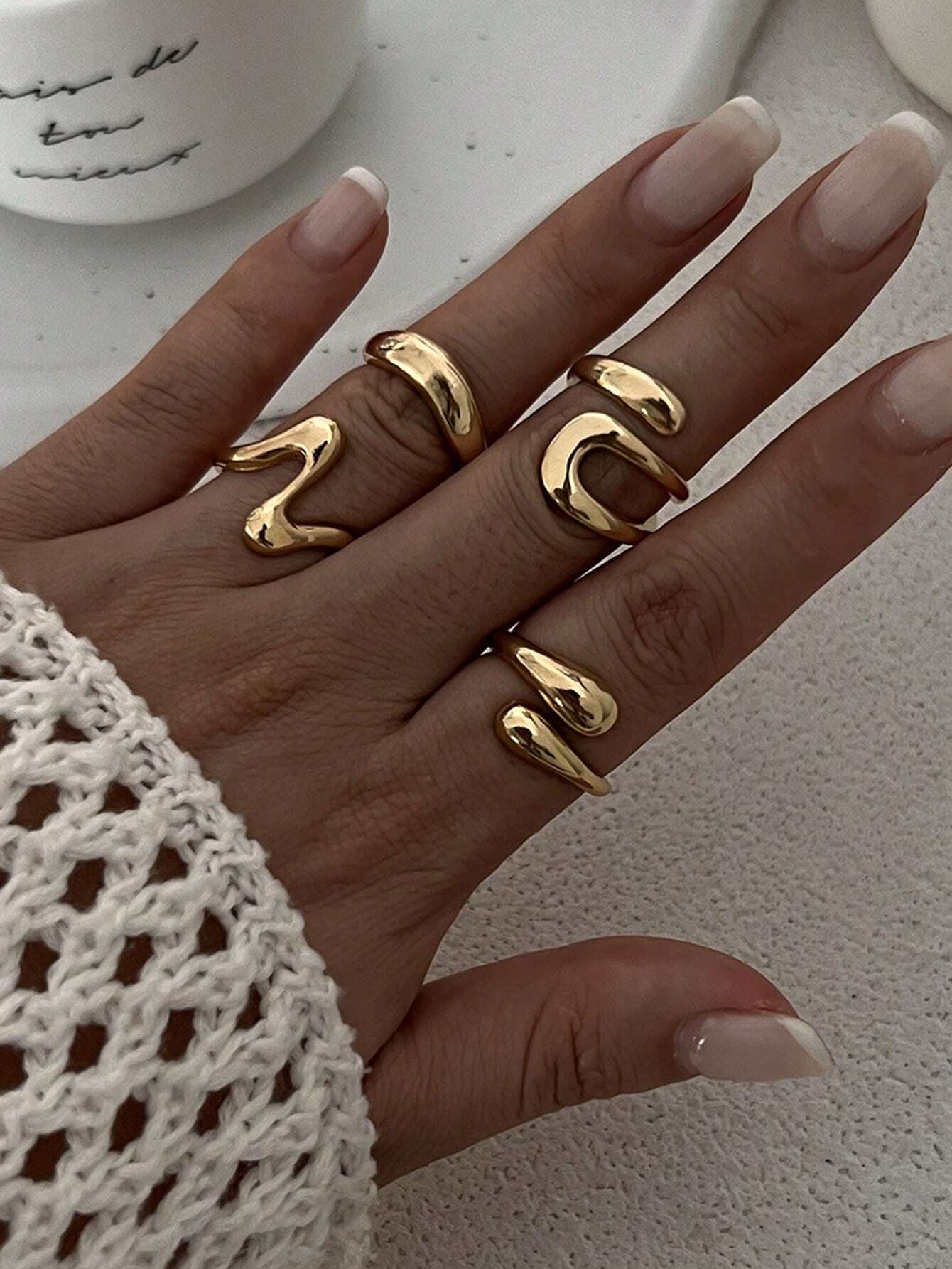 4pcs Abstract Liquid Shape Adj - Women'S Fashion Rings Gold recension och pris